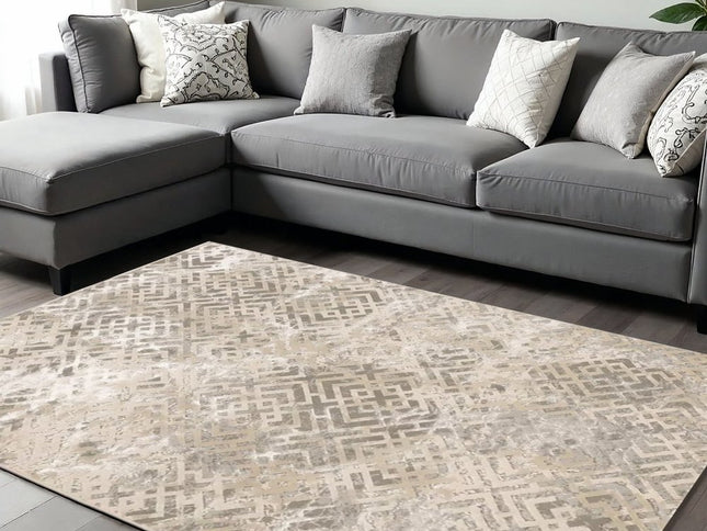 5' X 8' Sand And Light Blue Geometric Area Rug