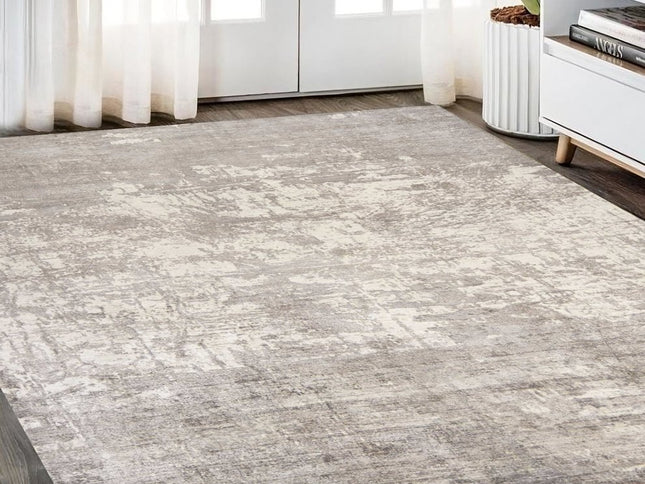 8' X 11' Beige And Ivory Abstract Hand Loomed Area Rug