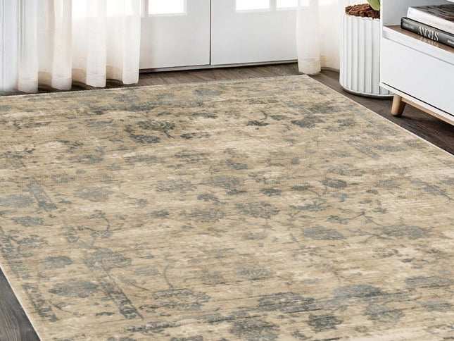 3' X 5' Beige And Blue Floral Medallion Hand Loomed Area Rug