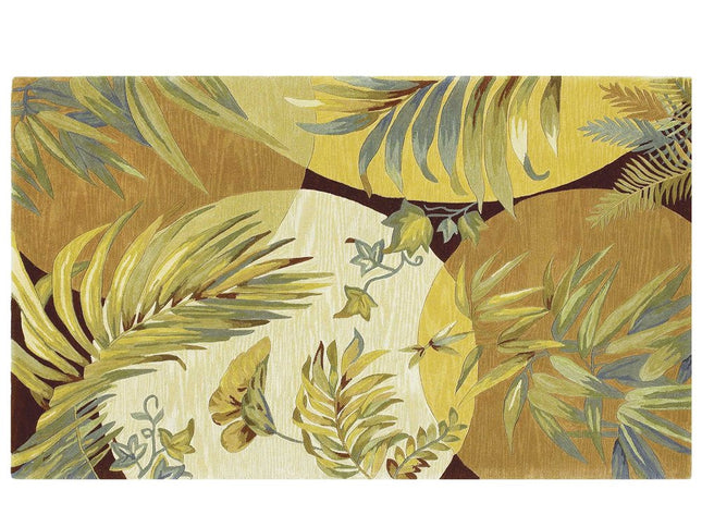 8' X 10' Coral Green And Ivory Wool Tropical Botanical Hand Tufted Area Rug