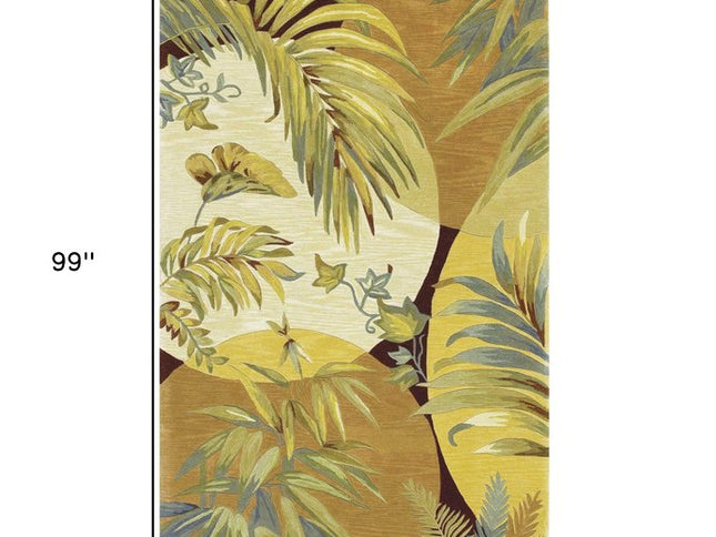 8' X 10' Coral Green And Ivory Wool Tropical Botanical Hand Tufted Area Rug