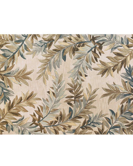 7' X 9' Ivory Brown And Blue Wool Botanical Leaves Hand Tufted Area Rug