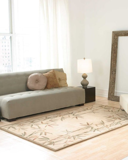 8' X 10' Ivory Green And Brown Wool Botanical Leaves Hand Tufted Area Rug