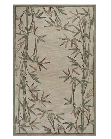 8' X 10' Ivory Green And Brown Wool Botanical Leaves Hand Tufted Area Rug