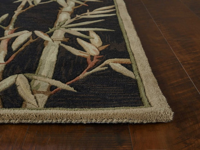 4' X 6' Black Green And Brown Wool Tropical Botanical Hand Tufted Area Rug