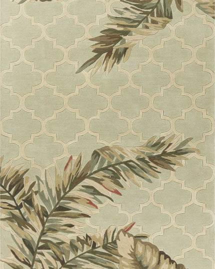 5' X 8' Sage Taupe And Green Wool Tropical Botanical Hand Tufted Area Rug