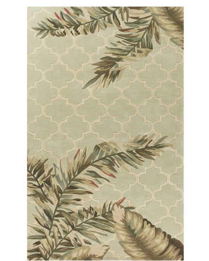 5' X 8' Sage Taupe And Green Wool Tropical Botanical Hand Tufted Area Rug