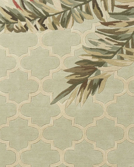 5' X 8' Sage Taupe And Green Wool Tropical Botanical Hand Tufted Area Rug