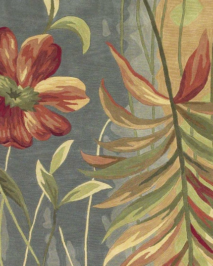 5' X 8' Blue And Green Wool Tropical Botanical Hand Tufted Area Rug