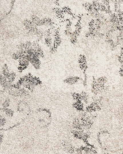 9' X 13' Gray And Tan Floral Distressed Area Rug