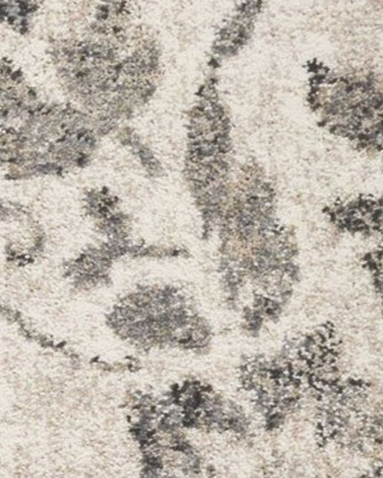 9' X 13' Gray And Tan Floral Distressed Area Rug