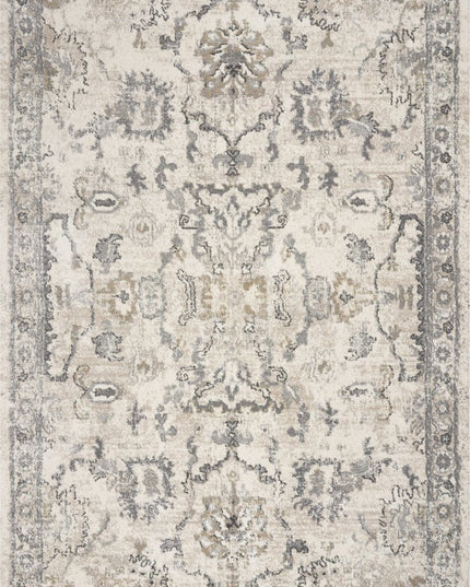 5' X 8' Ivory And Gray Floral Medallion Area Rug