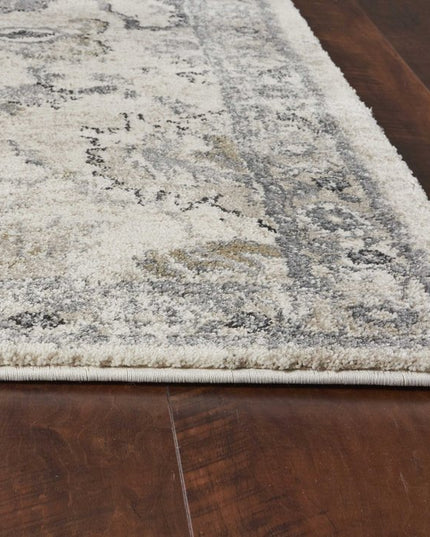 5' X 8' Ivory And Gray Floral Medallion Area Rug