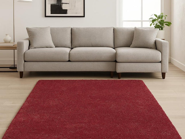 9' X 13' Red Shag Hand Woven Area Rug