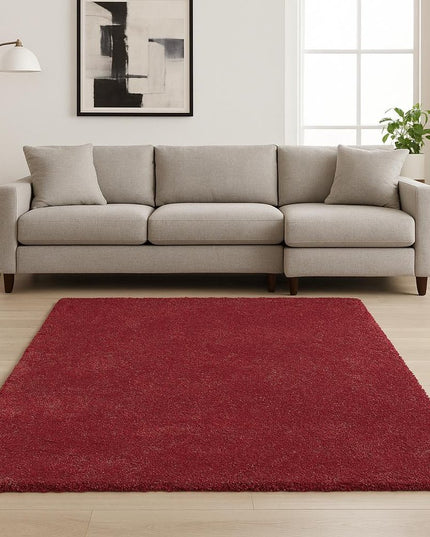 9' X 13' Red Shag Hand Woven Area Rug