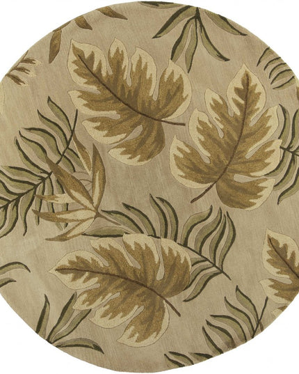 8' X 11' Sand And Beige Wool Botanical Leaves Hand Tufted Area Rug