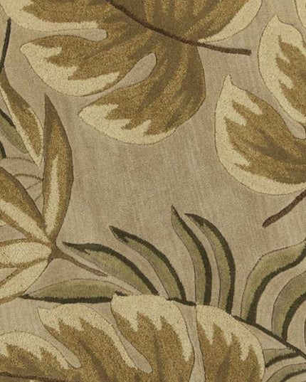 8' X 11' Sand And Beige Wool Botanical Leaves Hand Tufted Area Rug