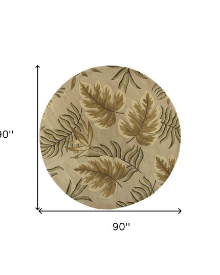8' X 11' Sand And Beige Wool Botanical Leaves Hand Tufted Area Rug