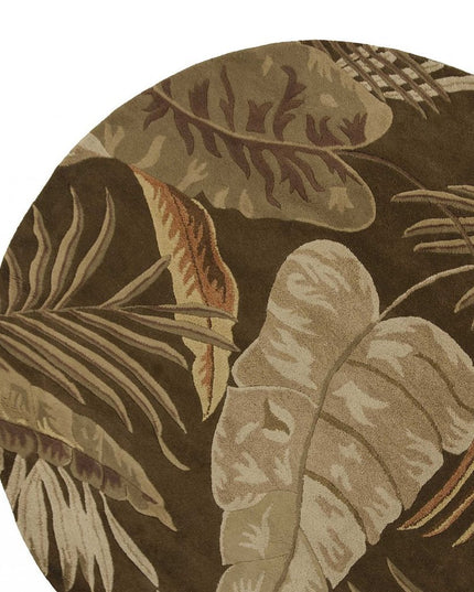 3' X 5' Brown And Beige Wool Botanical Leaves Hand Tufted Area Rug