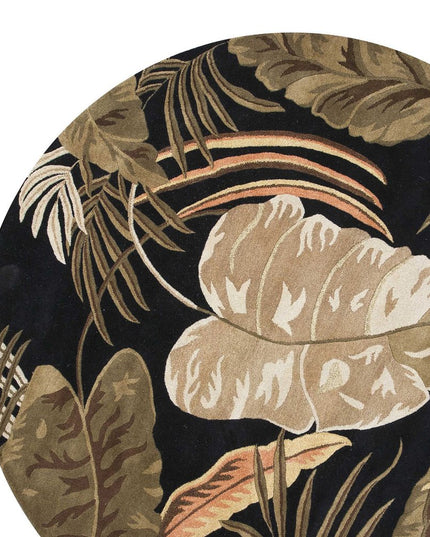 3' X 5' Black Beige And Brown Wool Botanical Leaves Hand Tufted Area Rug