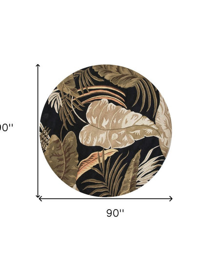 3' X 5' Black Beige And Brown Wool Botanical Leaves Hand Tufted Area Rug