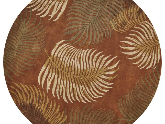 5' X 8' Rust Orange And Green Wool Botanical Leaves Hand Tufted Area Rug