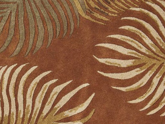 5' X 8' Rust Orange And Green Wool Botanical Leaves Hand Tufted Area Rug