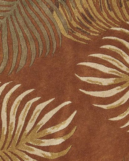 5' X 8' Rust Orange And Green Wool Botanical Leaves Hand Tufted Area Rug