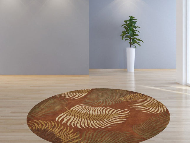 5' X 8' Rust Orange And Green Wool Botanical Leaves Hand Tufted Area Rug