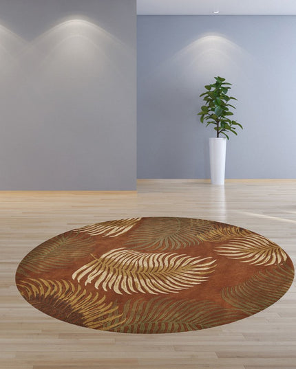 5' X 8' Rust Orange And Green Wool Botanical Leaves Hand Tufted Area Rug