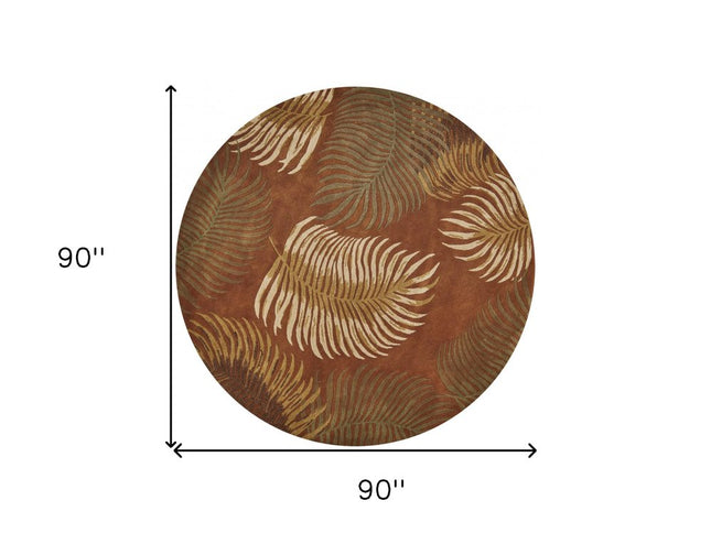 5' X 8' Rust Orange And Green Wool Botanical Leaves Hand Tufted Area Rug