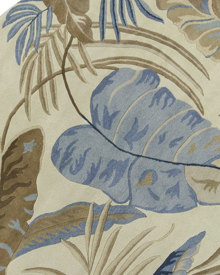3' X 5' Ivory Blue And Brown Wool Tropical Botanical Hand Tufted Area Rug