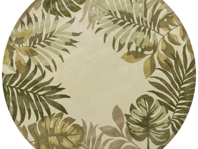 8' X 11' Ivory And Green Wool Botanical Leaves Hand Tufted Area Rug