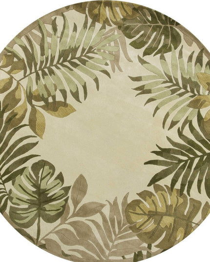 8' X 11' Ivory And Green Wool Botanical Leaves Hand Tufted Area Rug