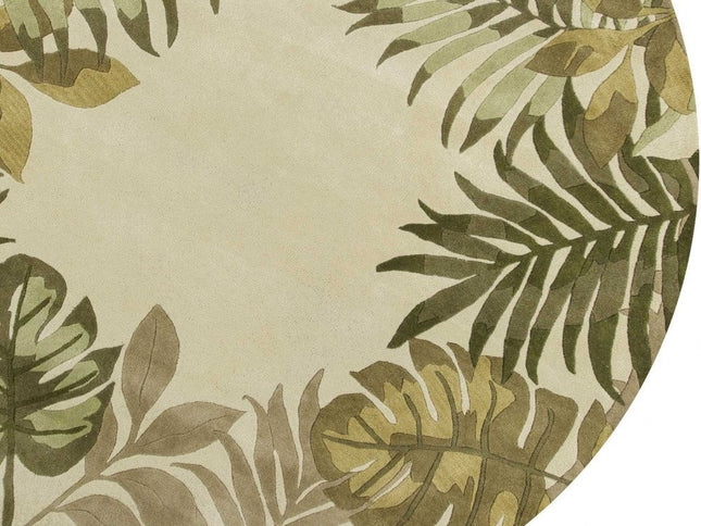 8' X 11' Ivory And Green Wool Botanical Leaves Hand Tufted Area Rug