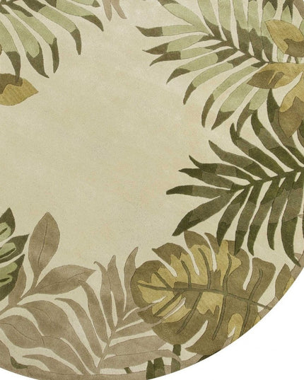 8' X 11' Ivory And Green Wool Botanical Leaves Hand Tufted Area Rug