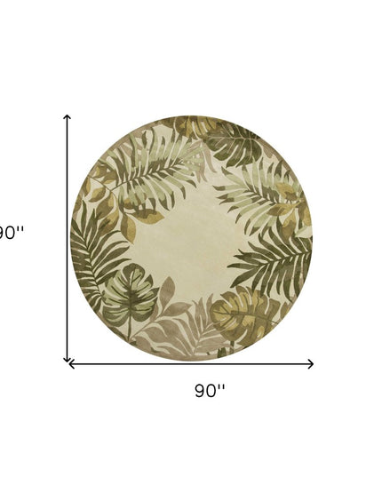 8' X 11' Ivory And Green Wool Botanical Leaves Hand Tufted Area Rug