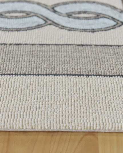 8' X 11' Ivory Light Blue And Gray Geometric Hand Hooked Area Rug