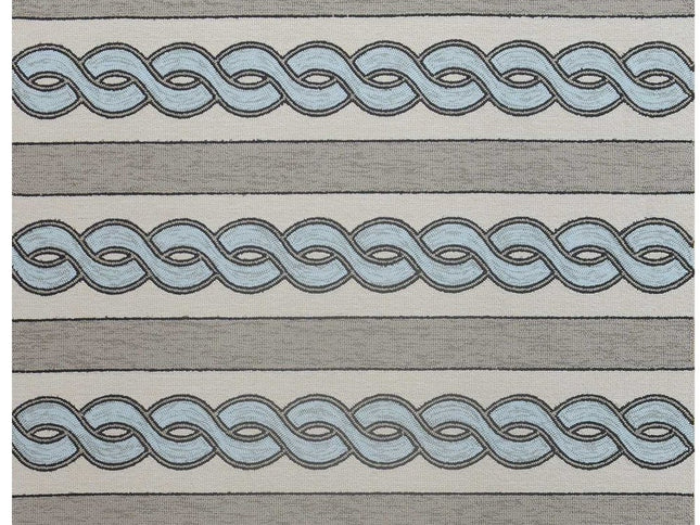 8' X 11' Ivory Light Blue And Gray Geometric Hand Hooked Area Rug