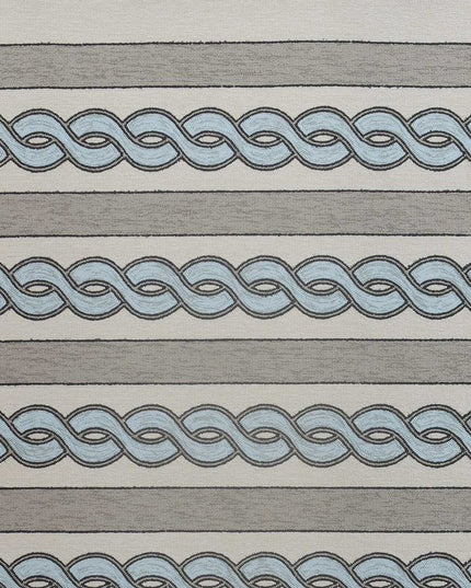 8' X 11' Ivory Light Blue And Gray Geometric Hand Hooked Area Rug