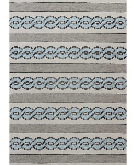 8' X 11' Ivory Light Blue And Gray Geometric Hand Hooked Area Rug