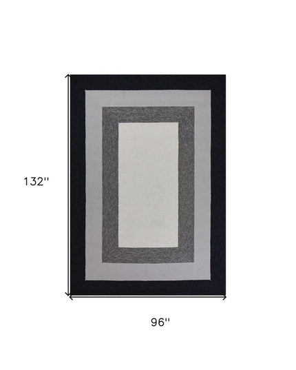 8' X 11' Black And Gray Geometric Hand Hooked Area Rug