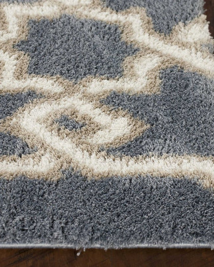 7' X 10' Slate Blue And Ivory Geometric Area Rug