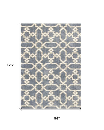 7' X 10' Slate Blue And Ivory Geometric Area Rug