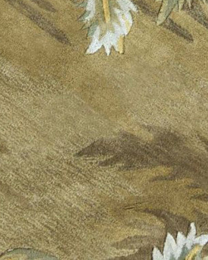 8' Moss Green And Yellow Wool Tropical Botanical Hand Tufted Round Rug