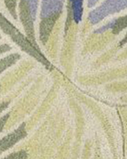 7' X 9' Blue Green And Beige Wool Tropical Botanical Hand Tufted Area Rug