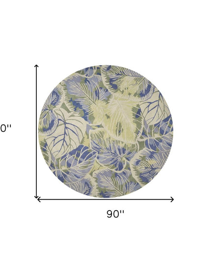 7' X 9' Blue Green And Beige Wool Tropical Botanical Hand Tufted Area Rug