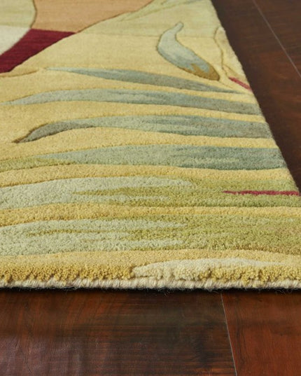 8' X 10' Coral Green And Ivory Wool Tropical Botanical Hand Tufted Area Rug