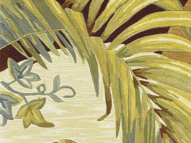 8' X 10' Coral Green And Ivory Wool Tropical Botanical Hand Tufted Area Rug