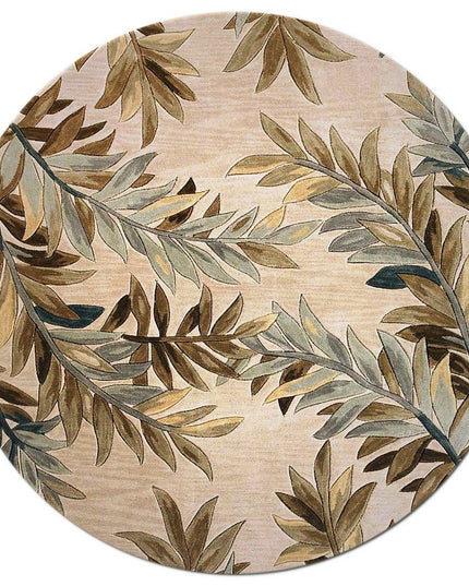 7' X 9' Ivory Brown And Blue Wool Botanical Leaves Hand Tufted Area Rug